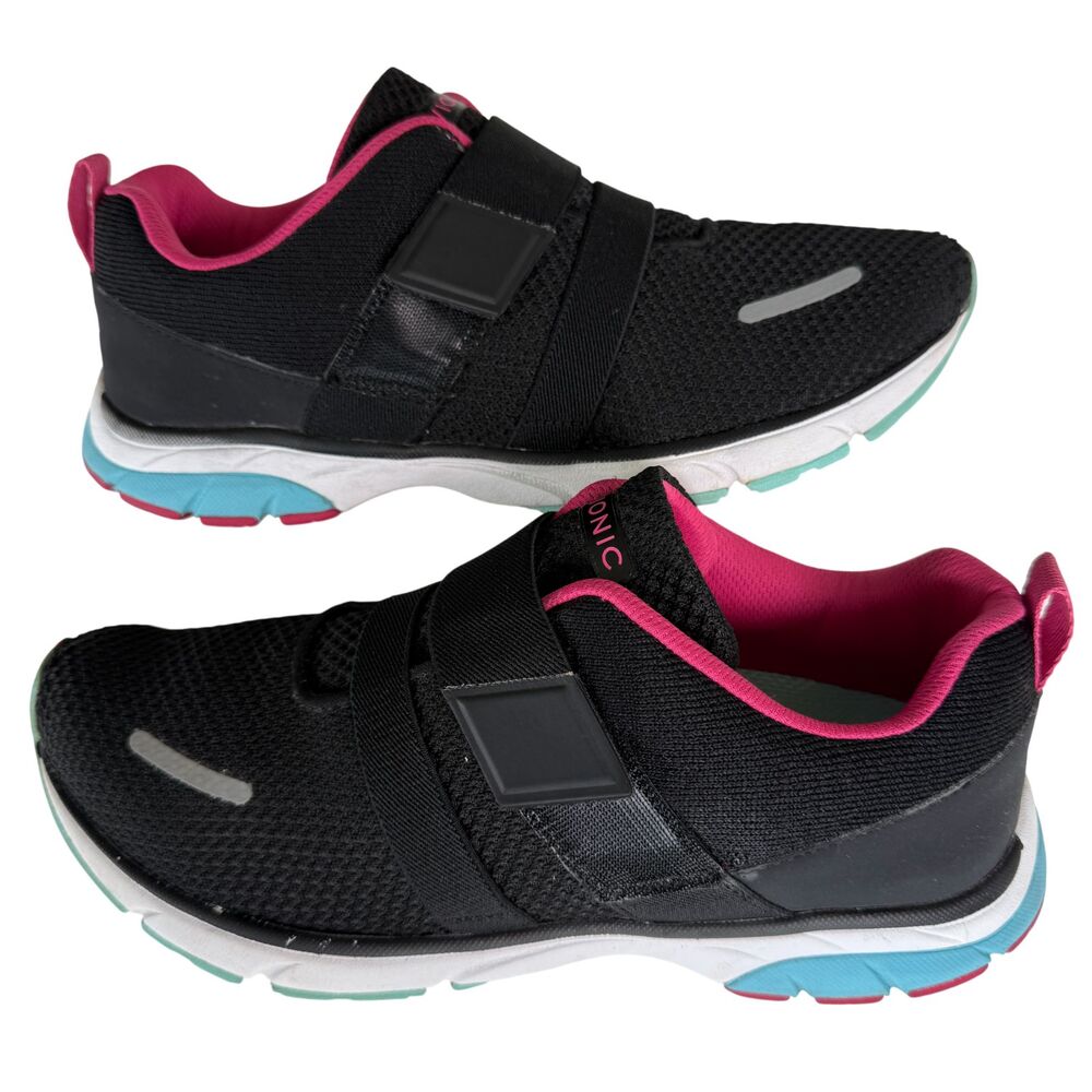 Vionic Milan Athletic Slip On Shoes Women's Size 8.5 Black Pink Adjustable Strap